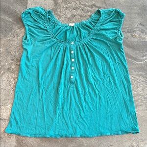 J. Crew Women’s Teal Blue Short Sleeve Shirt, Flutter Sleeve, Buttons, Size S